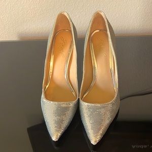 Silver sequin pumps